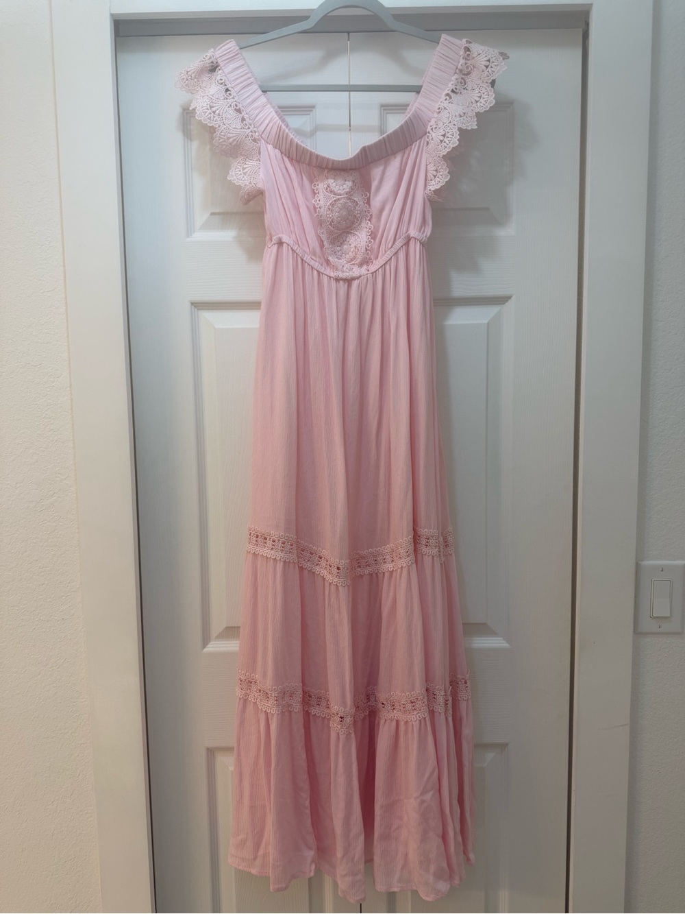 Women's Pink Lace-Trim Maxi Dress